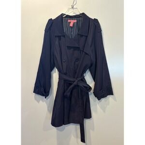 Woman Within Navy‎ Blue Double Breasted Belted Trench Coat Plus Size 22W